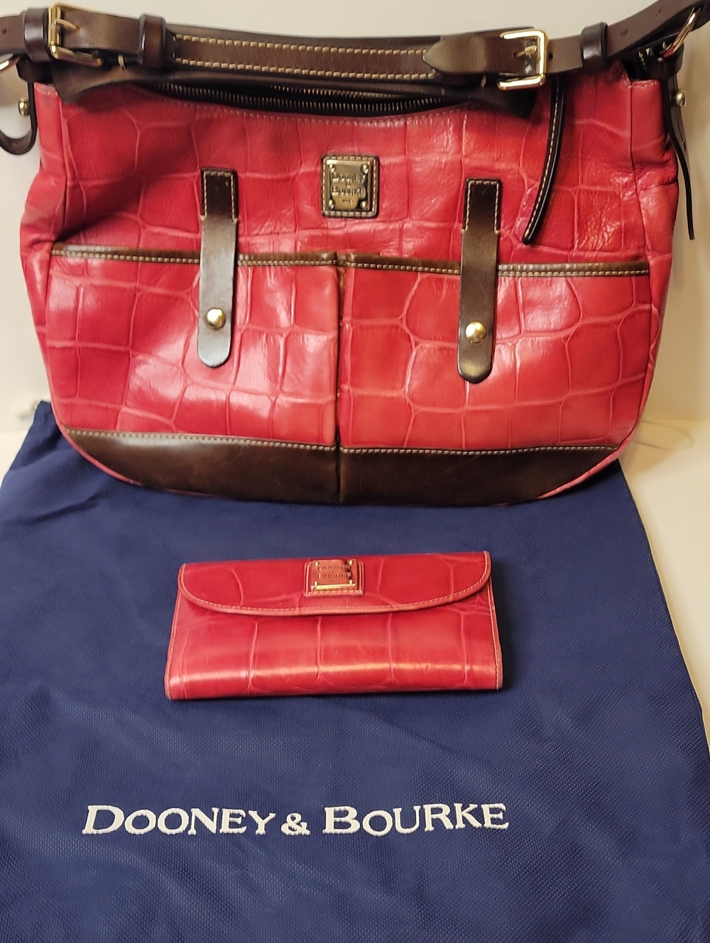 Dooney & Bourke Red Croc-Embossed Leather Shoulder Bag with Wallet
